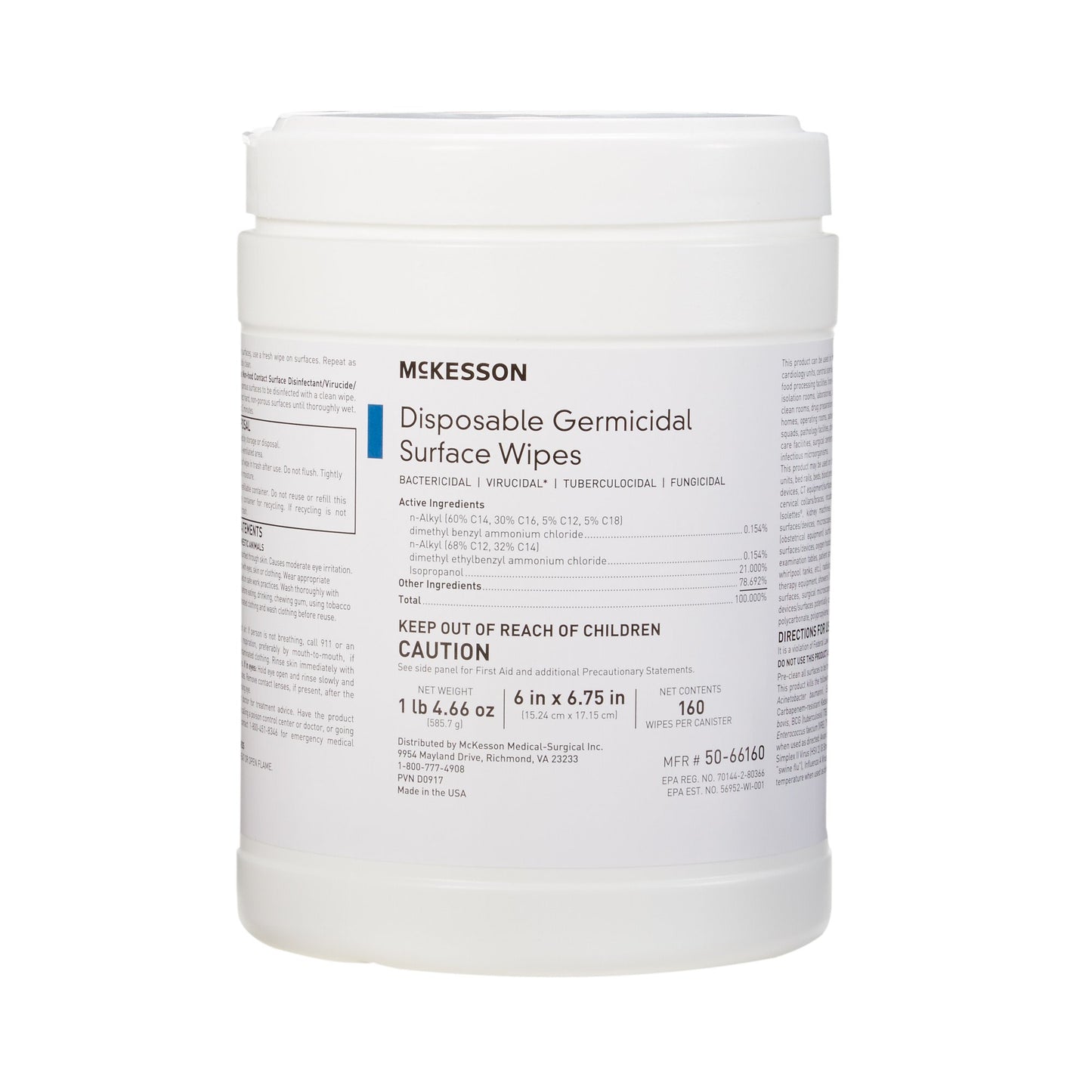 McKesson Surface Disinfectant Premoistened Manual Pull Wipe 160 Count Canister Alcohol Scent NonSterile (880563_CS)