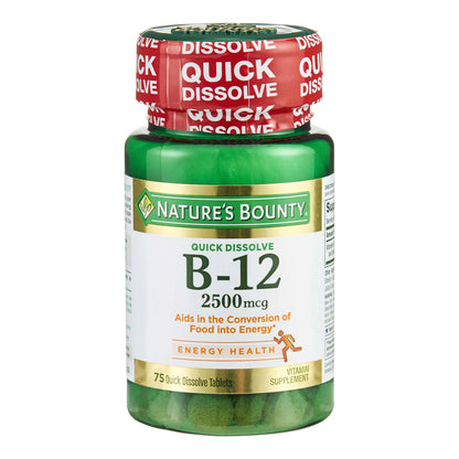Nature's Bounty® Vitamin Supplement Vitamin B12 2,500 mcg Strength Tablet 75 per Bottle (1077655_BT)