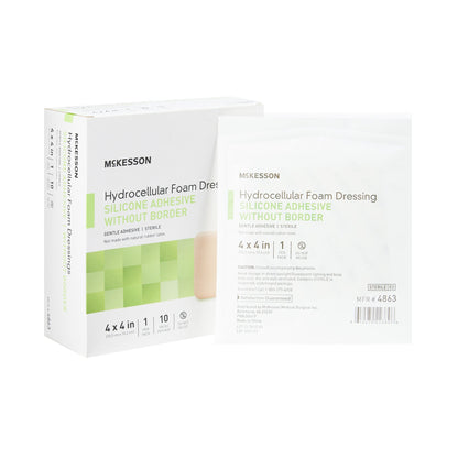 McKesson Foam Dressing 4 X 4 Inch Without Border Film Backing Silicone Gel Adhesive Square Sterile (1083086_EA)