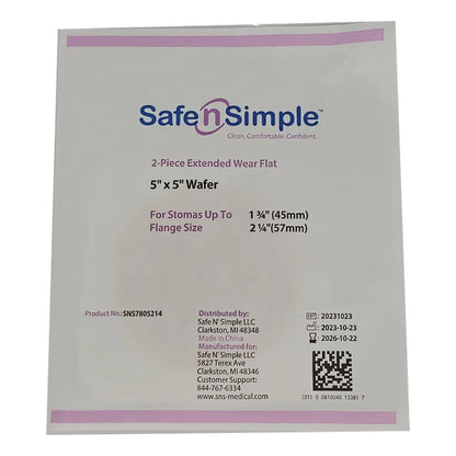 Safe N Simple Ostomy Barrier Trim to Fit, Extended Wear Adhesive Tape Collar 57 mm Flange Red Code System Up to 1-3/4 Inch Opening 5 X 5 Inch (1243999_BX)