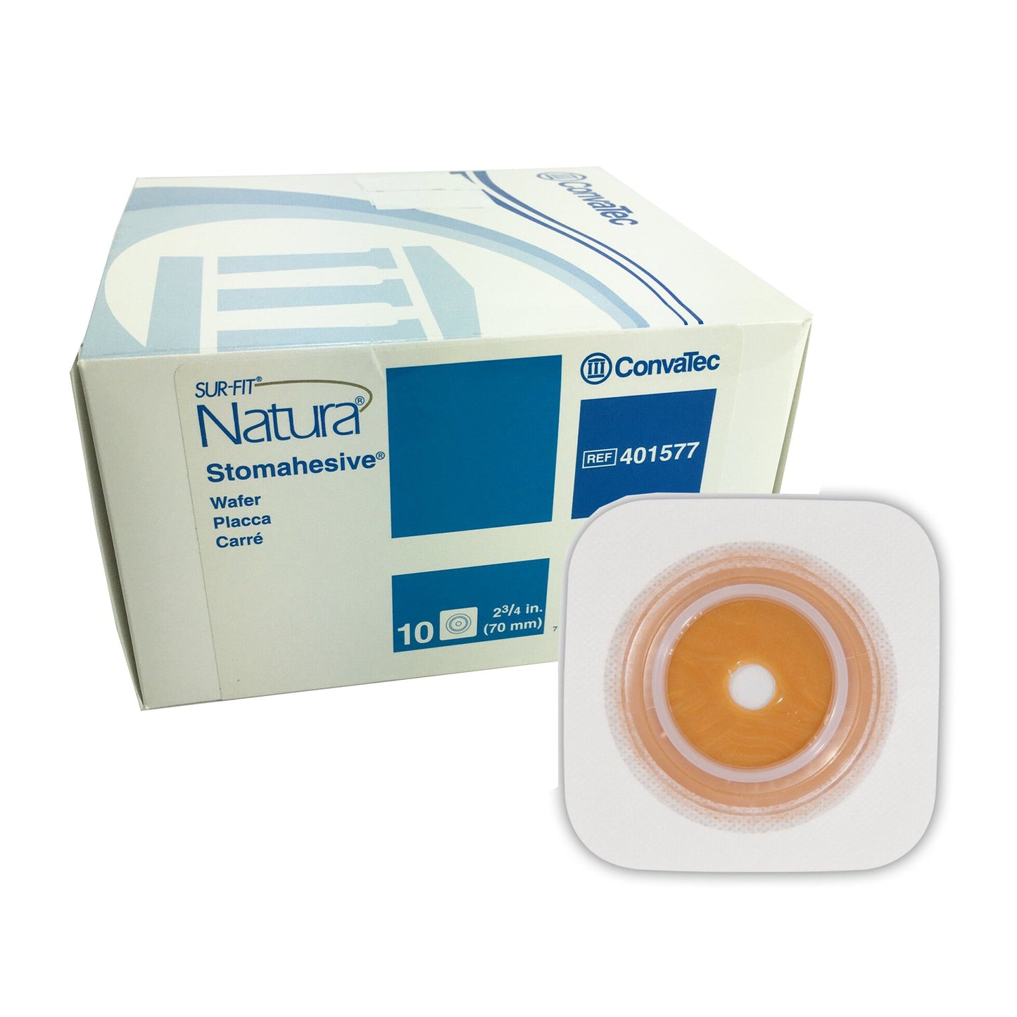 Sur-Fit Natura® Ostomy Barrier Trim to Fit, Standard Wear Stomahesive® Without Tape 70 mm Flange System Hydrocolloid 1-7/8 to 2-1/2 Inch Opening 5 X 5 Inch (365735_BX)