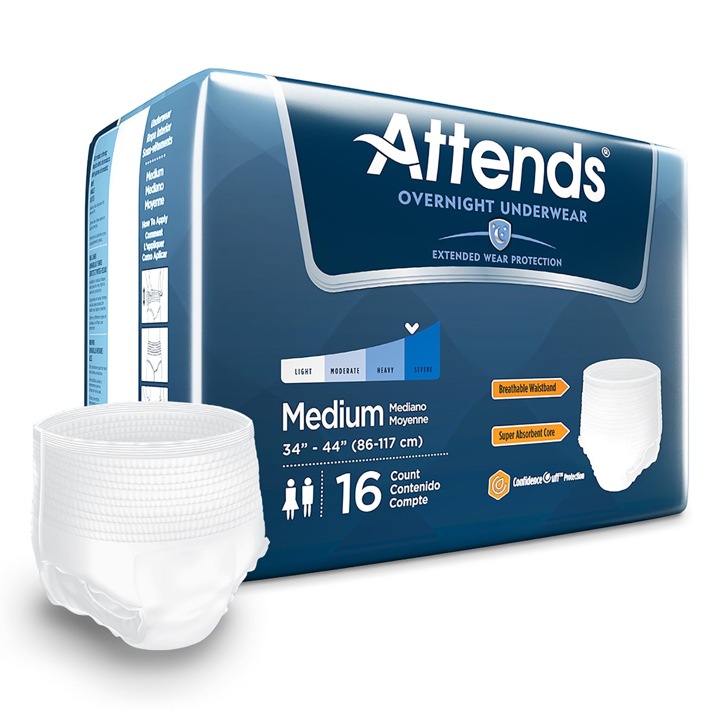 Attends® Overnight Unisex Adult Absorbent Underwear Pull On with Tear Away Seams Medium Disposable Heavy Absorbency (830766_BG)