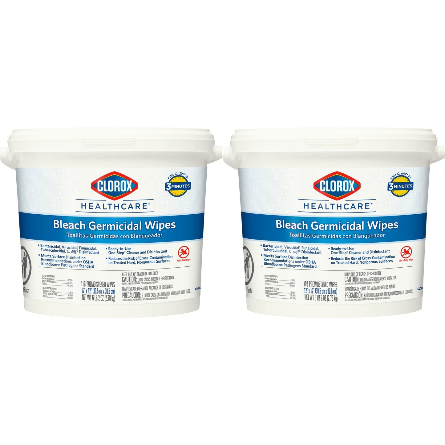 Clorox Healthcare® Bleach Germicidal Premoistened Germicidal Manual Pull Wipe 110 Count Pail Chlorine Scent NonSterile (743109_BX)