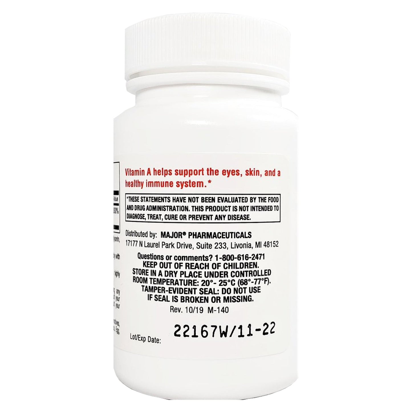 Major® Vitamin Supplement Vitamin A 3,000 mcg Strength Capsule 100 per Bottle (919506_BT)