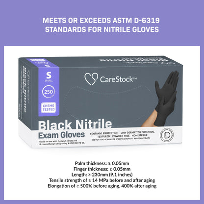 CareStock™ Exam Glove Small NonSterile Nitrile Standard Cuff Length Fully Textured Black Not Rated (1230892_CS)