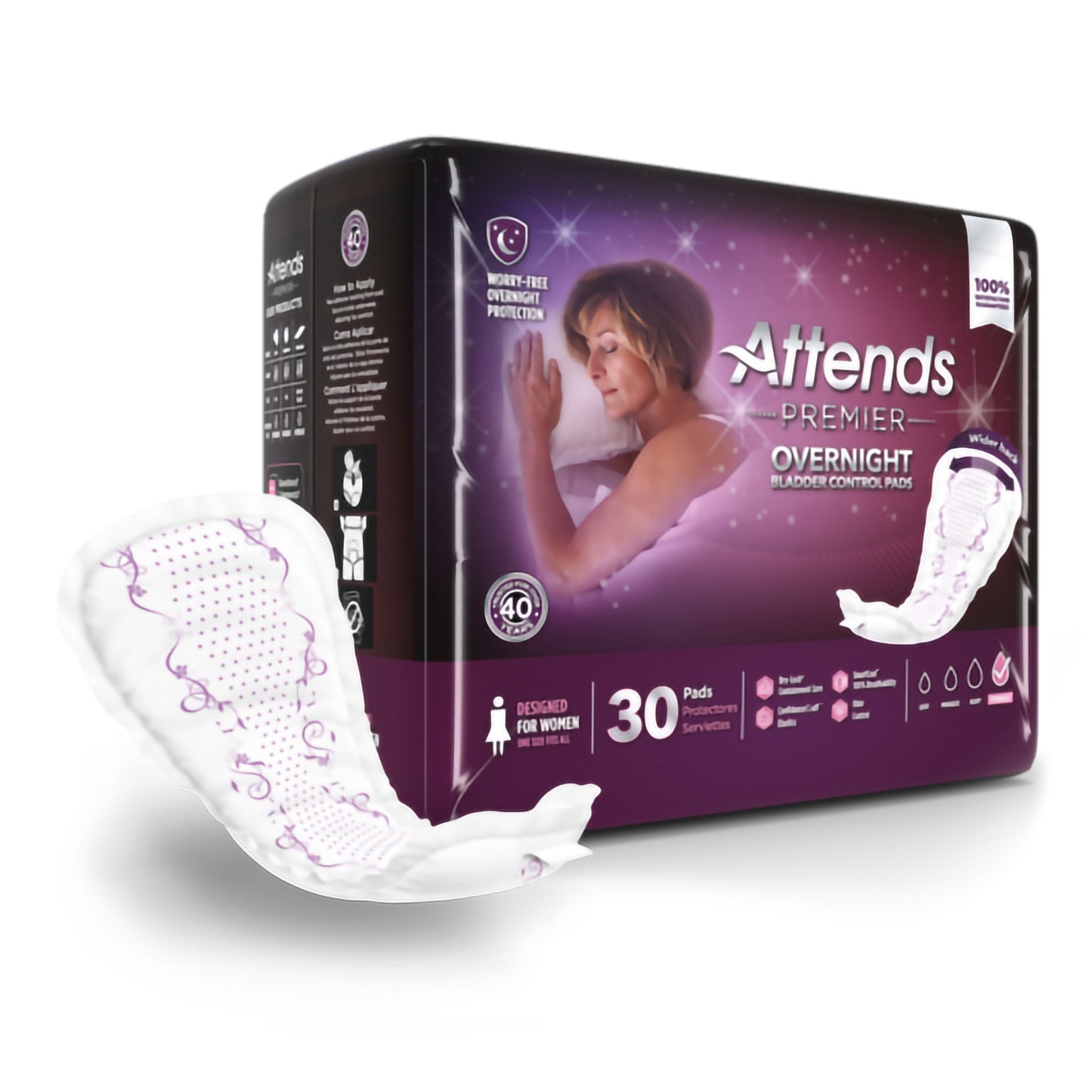 Attends Premier Overnight Bladder Control Pad 15 Inch Length Heavy Absorbency Polymer Core One Size Fits Most (1204257_BG)