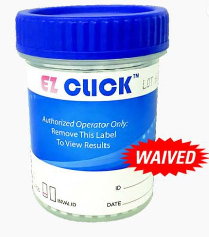 EZ Click™ Drugs of Abuse Test Kit AMP, BAR, BUP, BZO, COC, mAMP/MET, MDMA, MOR, MET, OXY, PCP, THC (pH, Oxidants, SG) 25 Tests CLIA Waived (1225297_BX)