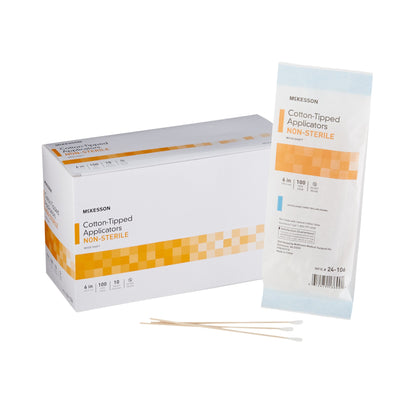 McKesson Swabstick Cotton Tip Wood Shaft 6 Inch NonSterile 100 per Pack (508716_BX)