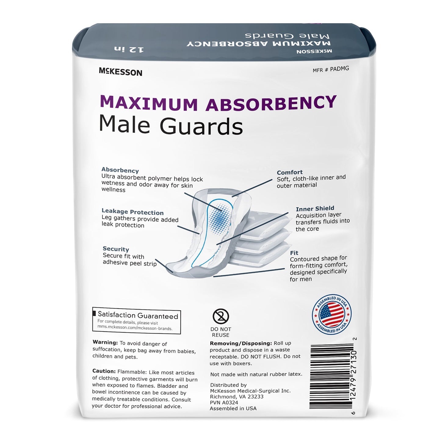 McKesson Bladder Control Pad 12 Inch Heavy Absorbency Polymer Core One Size Fits Most (1248572_BG)