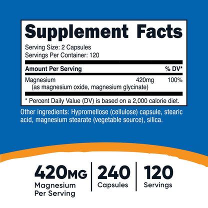 nutricost® Dietary Supplement Magnesium Citrate 420 mg Strength Capsule 240 Per Bottle (1270274_BT)