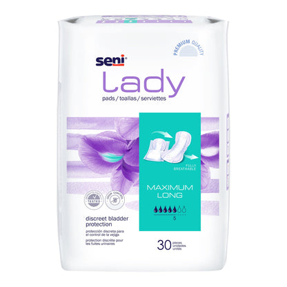 Seni® Lady Maximum Bladder Control Pad 11 Inch Length Moderate Absorbency Super Absorbent Core One Size Fits Most (1222537_CS)