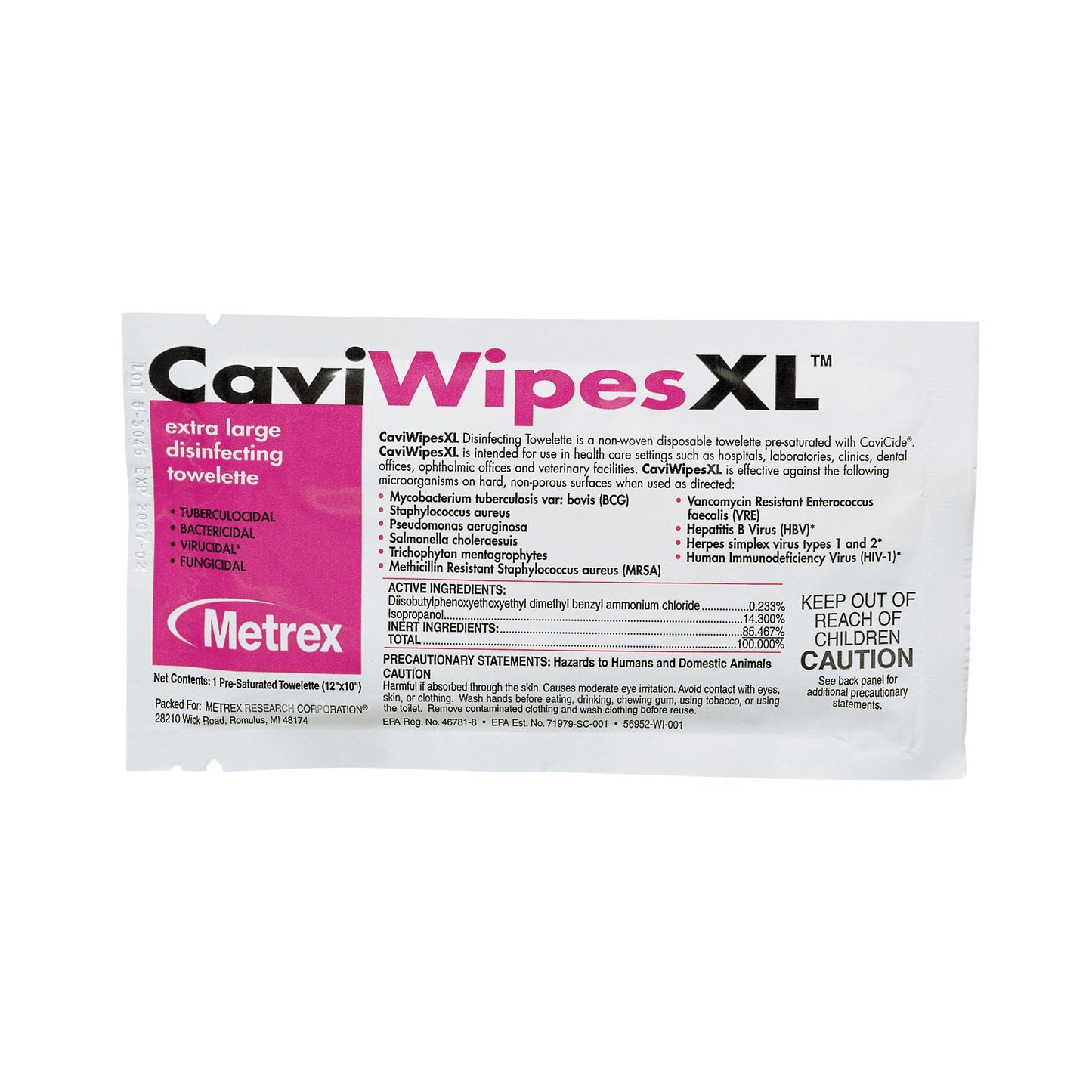CaviWipes™ Surface Disinfectant Premoistened Alcohol Based Manual Pull Wipe 50 Count Individual Packet Alcohol Scent NonSterile (496463_BX)
