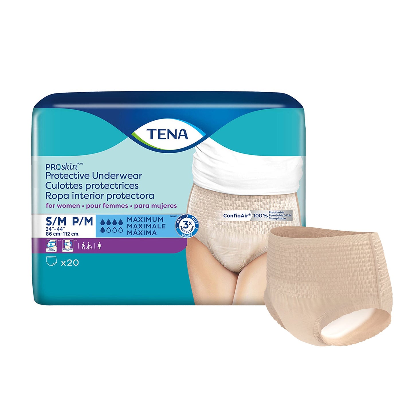TENA® ProSkin™ Protective Female Adult Absorbent Underwear Pull On with Tear Away Seams Small / Medium Disposable Moderate Absorbency (1135407_BG)
