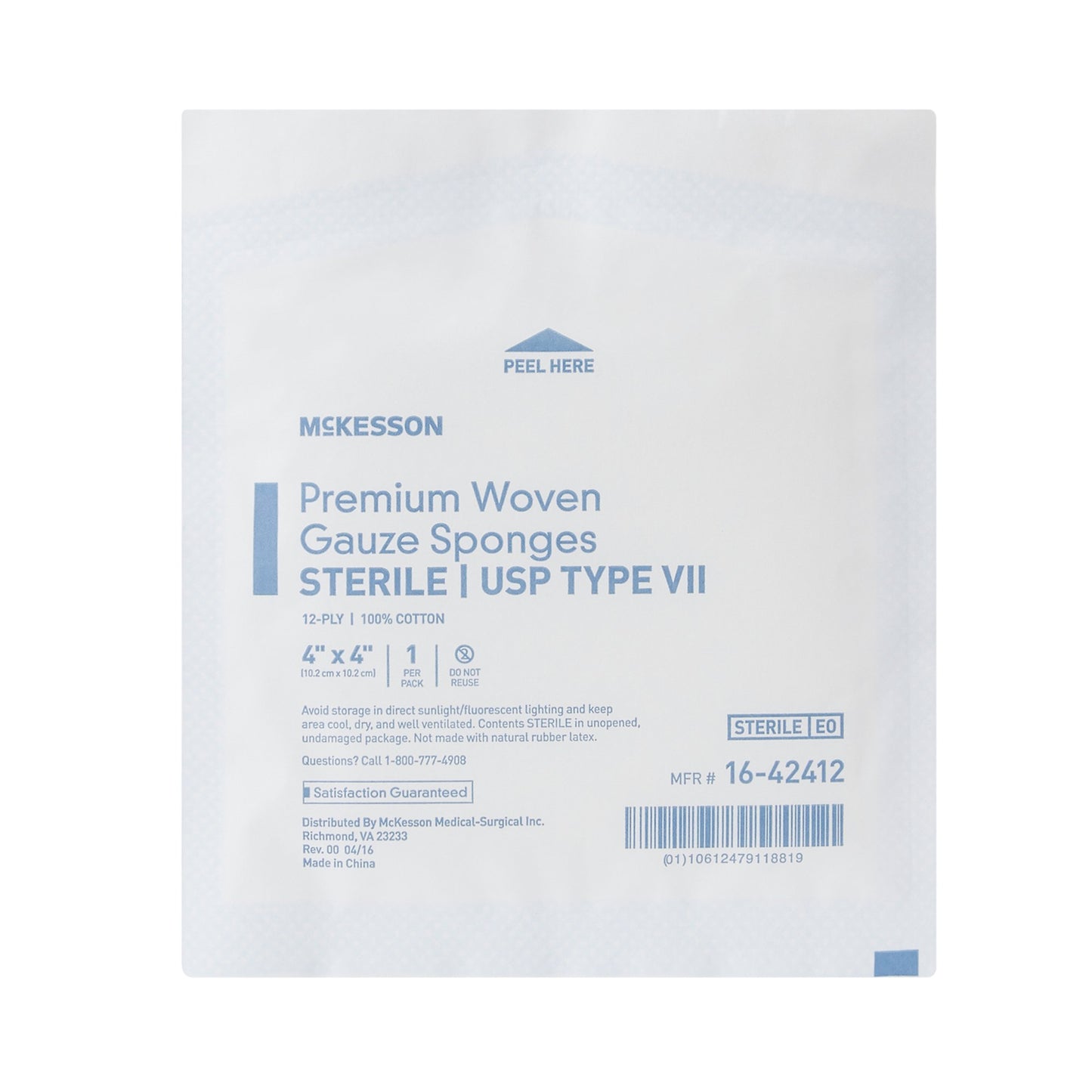 McKesson Gauze Sponge 4 X 4 Inch 12-Ply Sterile 1 per Pack (446049_BX)