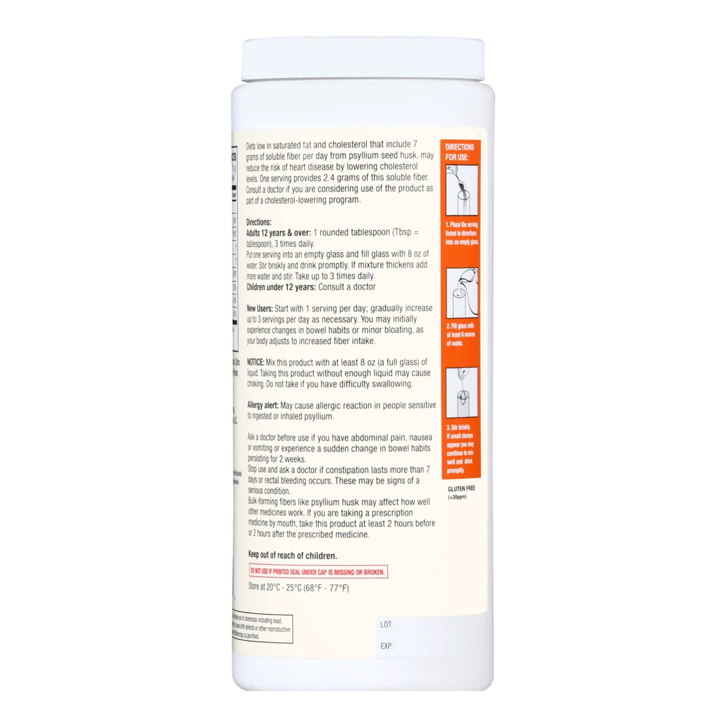 Foster & Thrive™ Fiber Supplement Orange Flavor Powder 19 oz. Psyllium Husk (1238903_EA)