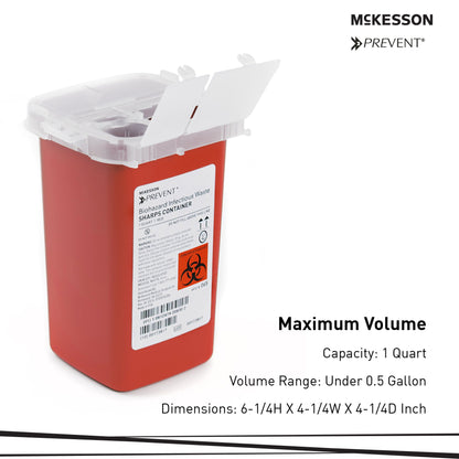 McKesson Prevent® Sharps Container Red Base 6-1/4 H X 4-1/4 W X 4-1/4 D Inch Vertical Entry 0.25 Gallon (855064_EA)