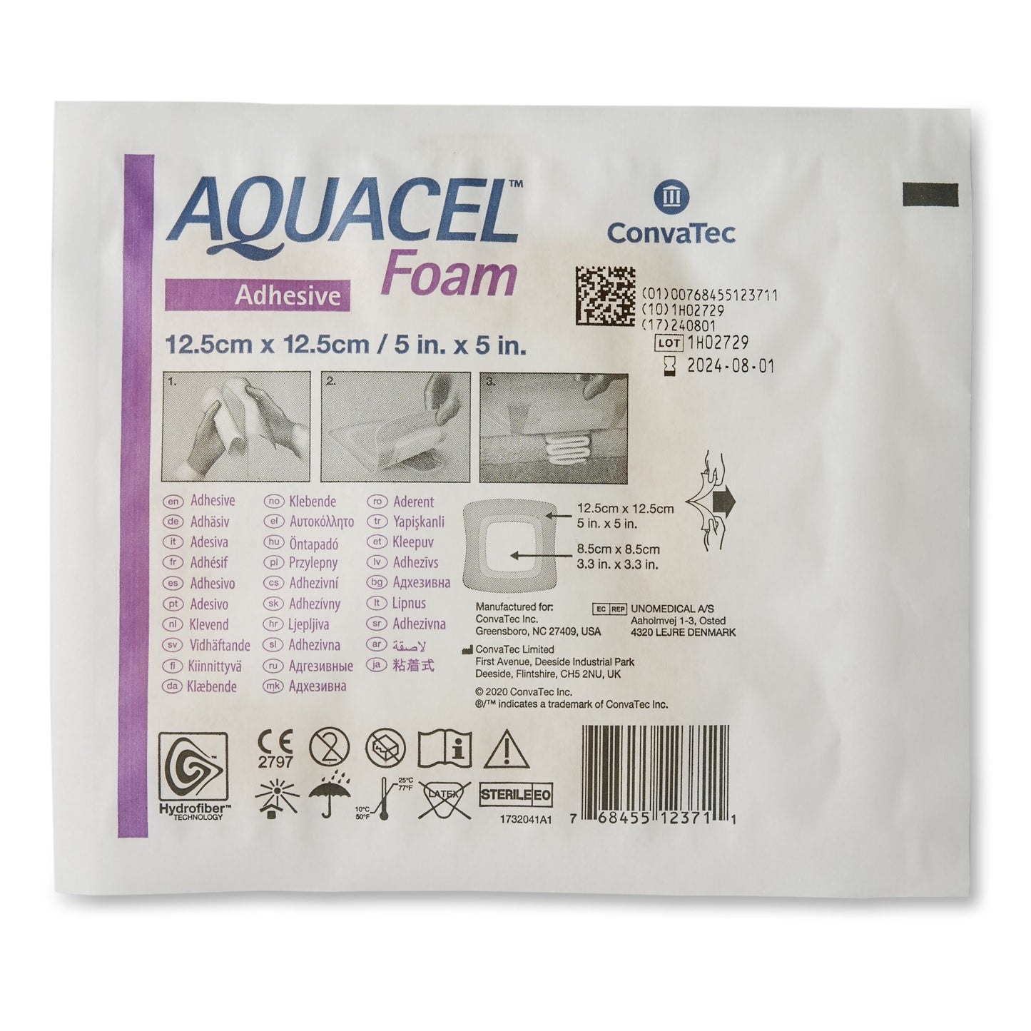 Aquacel® Foam Dressing 5 X 5 Inch With Border Waterproof Film Backing Silicone Adhesive Square Sterile (802594_EA)