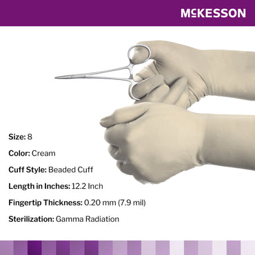 McKesson Perry® Synthetic Surgical Gloves Surgical Glove Size 8 Sterile Polychloroprene Standard Cuff Length Smooth Cream Chemo Tested (1044748_BX)