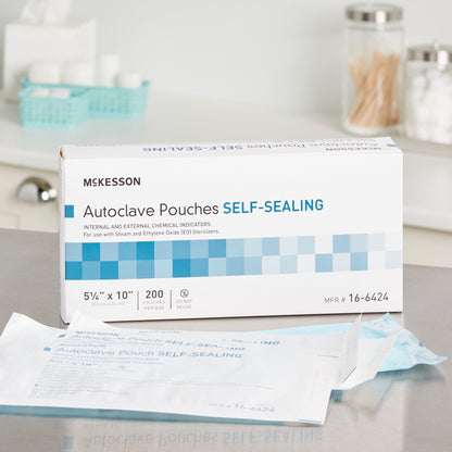 McKesson Sterilization Pouch Ethylene Oxide (EO) Gas / Steam 5-1/4 X 10 Inch Transparent Blue / White Self Seal Paper / Film (960944_BX)