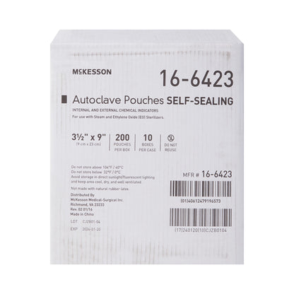 McKesson Sterilization Pouch Ethylene Oxide (EO) Gas / Steam 3-1/2 X 9 Inch Transparent Blue / White Self Seal Paper / Film (960943_BX)