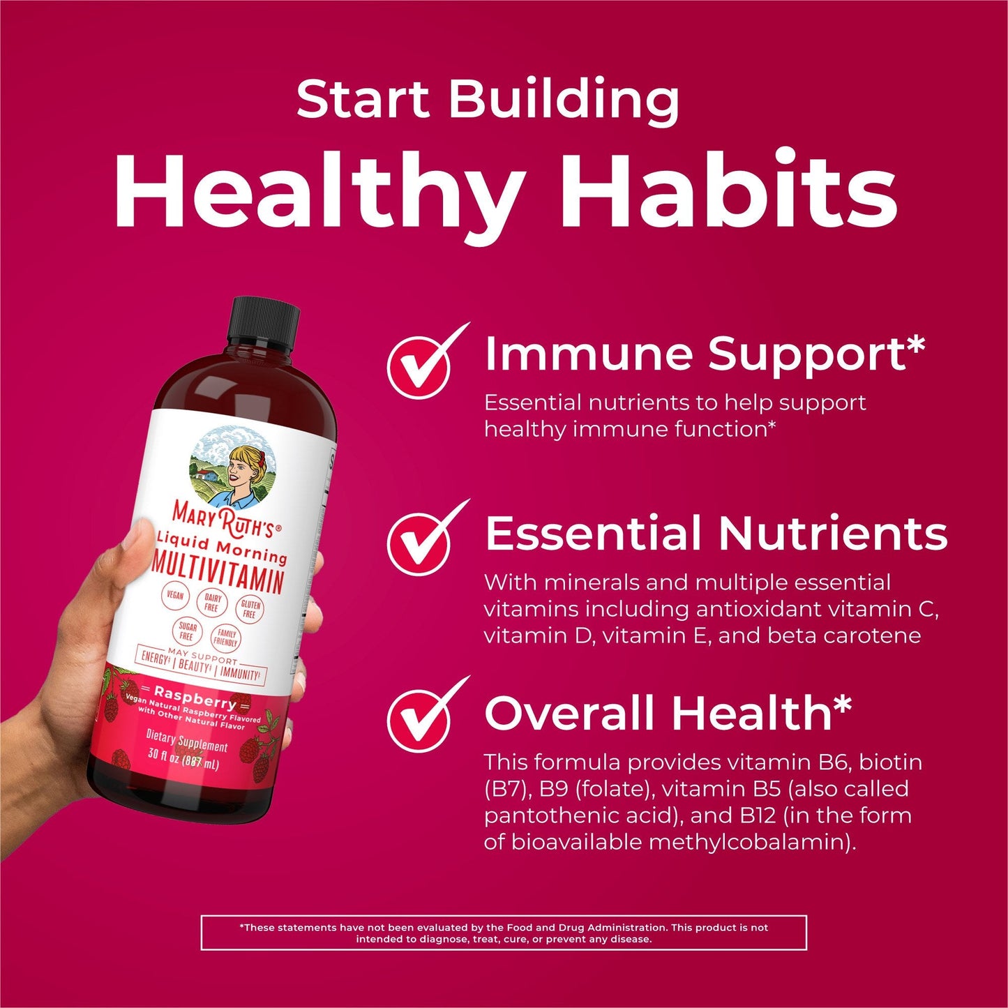 Mary Ruth's® Liquid Morning Multivitamin Dietary Supplement Vitamin A / C / D / E 80 mcg - 8 mg - 1.7 mcg - 1.5 mg Strength Liquid 30 oz. Raspberry Flavor (1271761_EA)
