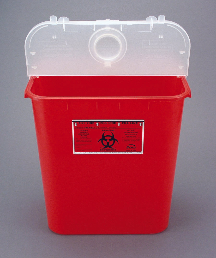 Bemis™ Sentinel Sharps Container Red Base 15-7/8 H X 16-1/2 L X 11-13/16 W Inch Vertical Entry 8 Gallon (298935_EA)