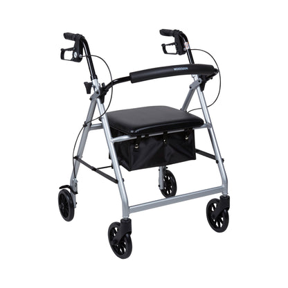McKesson 4 Wheel Rollator Silver Adjustable Height / Folding Aluminum Frame (1065267_EA)