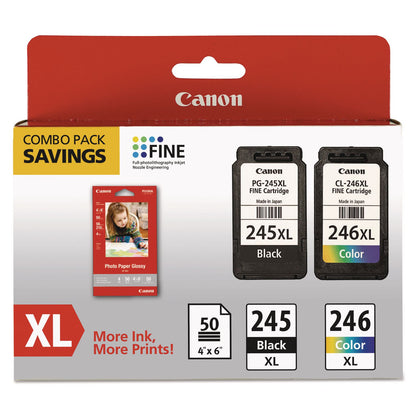 Canon® 8278B005 (PG-245XL/CL-246XL) Ink/Paper Combo, 180/300 Page-Yield, Black/Tri-Color (CNM8278B005)