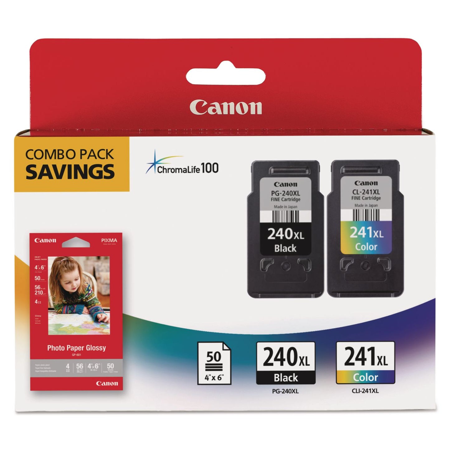 Canon® 5206B005 (PG-240XL/CL-241XL) High-Yield Ink/Paper Combo, Black/Tri-Color (CNM5206B005)