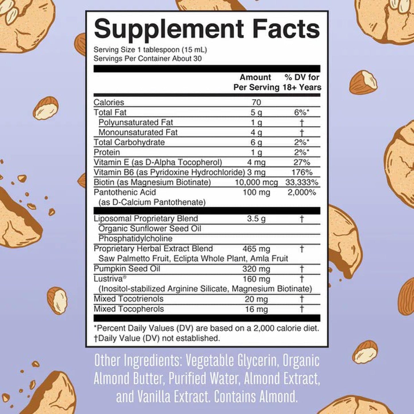 Mary Ruth's® Hair Growth Max Liposomal Dietary Supplement Vitamin E / B6 / Biotin 4 mg / 3 mg / 10,000 mcg Strength Liquid 15.22 oz. Almond Cookie Flavor (1271763_EA)
