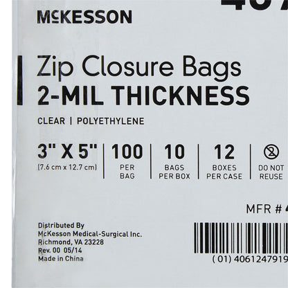 McKesson Reclosable Bag 3 X 5 Inch Polyethylene Clear Zipper Closure (890534_CS)