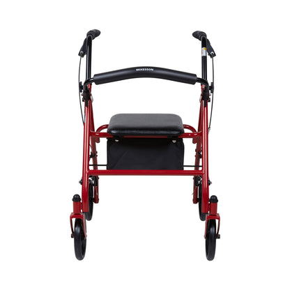 McKesson 4 Wheel Rollator Red Adjustable Height / Folding Steel Frame (1065268_EA)