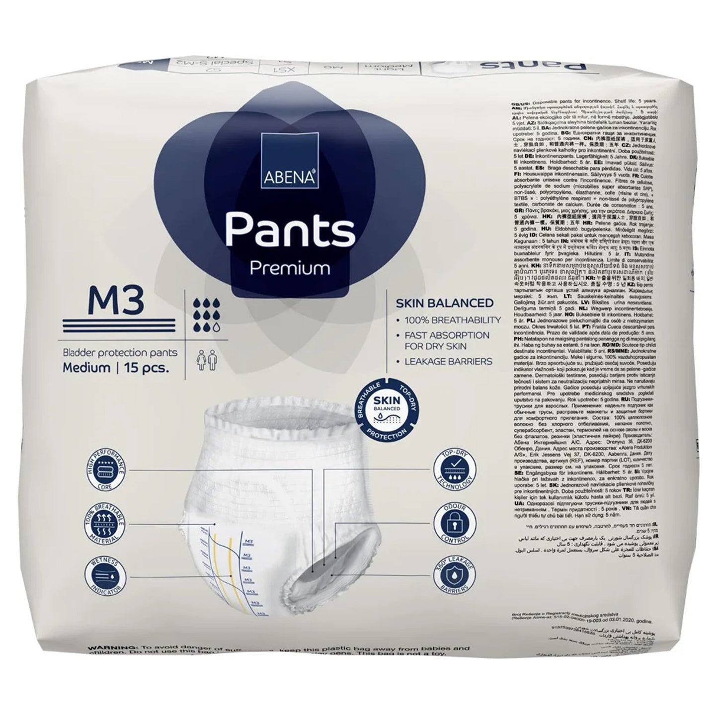 Abena® Premium Pants M3 Unisex Adult Absorbent Underwear Pull On with Tear Away Seams Medium Disposable Heavy Absorbency (1218231_PK)