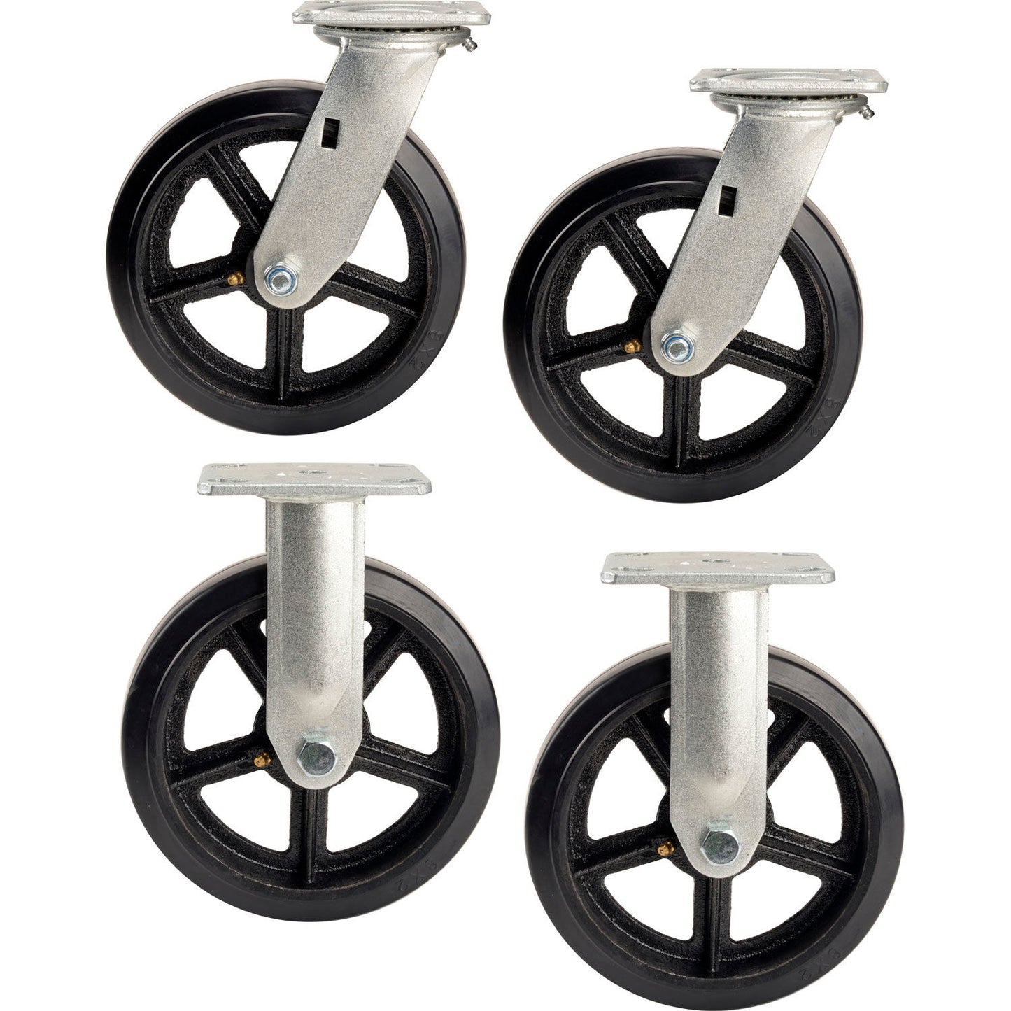 Global Industrial 8" x 2" Mold-On Rubber Caster Kit 2 Swivel, 2 Rigid (WB232CP14)