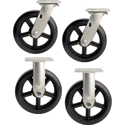 Global Industrial 8" x 2" Mold-On Rubber Caster Kit 2 Swivel, 2 Rigid (WB232CP14)