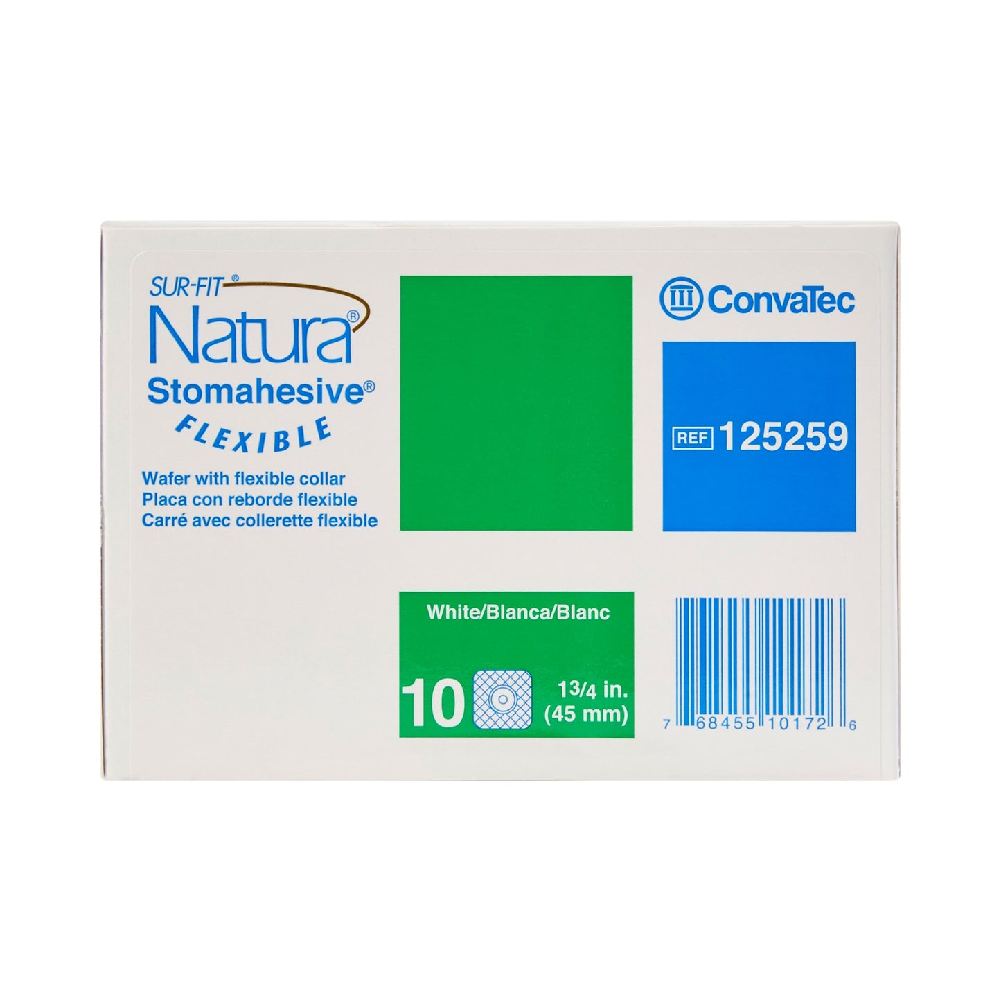 Sur-Fit Natura® Ostomy Barrier Trim to Fit, Standard Wear Stomahesive® Adhesive 45 mm Flange Sur-Fit® Natura® System Hydrocolloid Up to 1 to 1-1/4 Inch Opening 4 X 4 Inch (325406_BX)