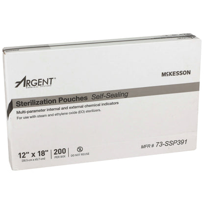 McKesson Argent™ Sure-Check® Sterilization Pouch Ethylene Oxide (EO) Gas / Steam 12 X 18 Inch Transparent / Blue Self Seal Paper / Film (527136_BX)