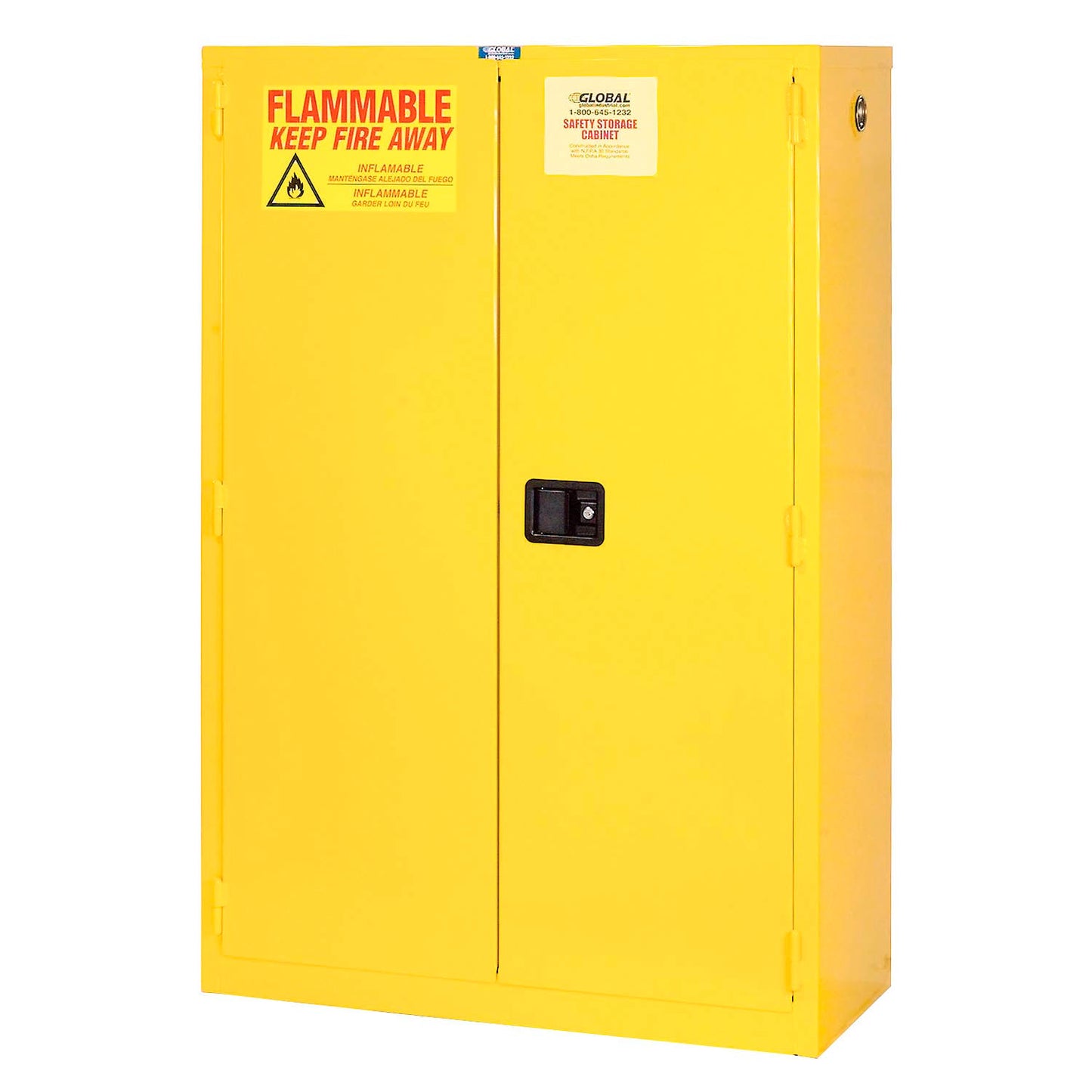 Global Industrial Flammable Cabinet, Self Close Double Door, 44 Gallon, 34"Wx18"Dx65"H (WB237780)