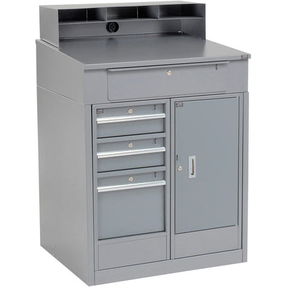 Global Industrial Cabinet Shop Desk w/ Riser & 4 Drawers, 34-1/2"W x 30"D, Gray (WB237407)