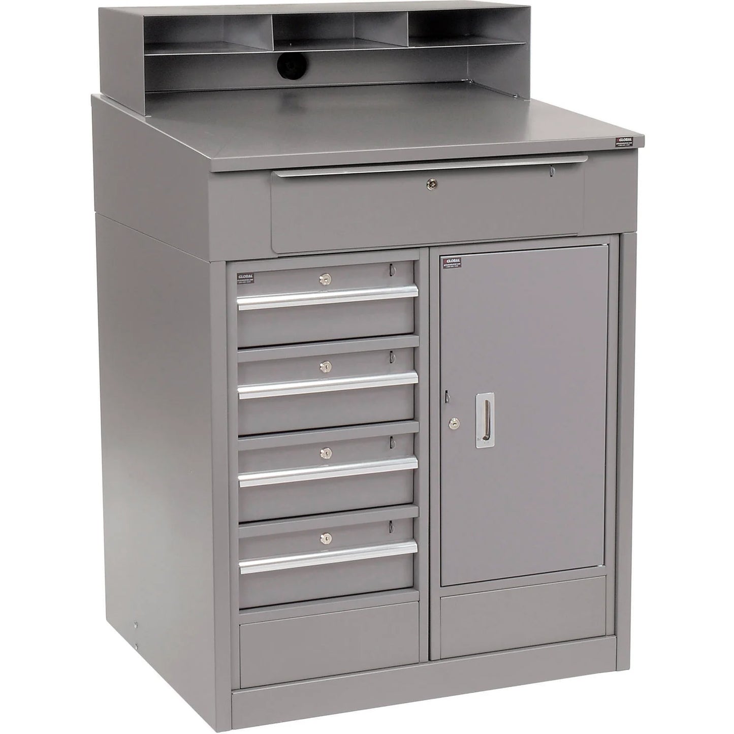 Global Industrial Cabinet Shop Desk w/ Riser & 5 Drawers, 34-1/2"W x 30"D, Gray (WB237408)