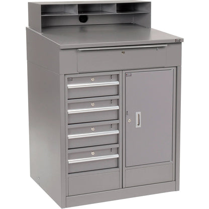 Global Industrial Cabinet Shop Desk w/ Riser & 5 Drawers, 34-1/2"W x 30"D, Gray (WB237408)