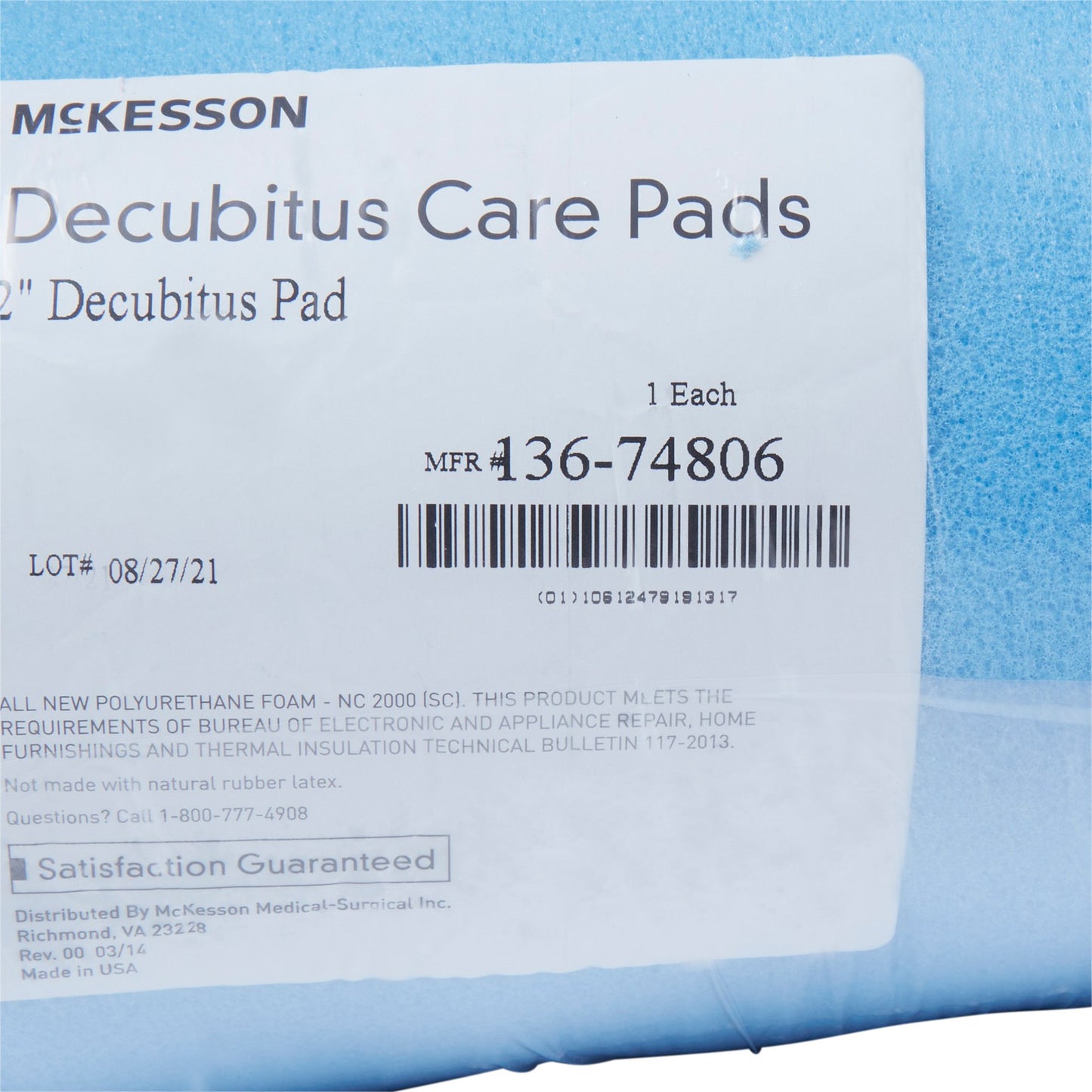 McKesson Mattress Overlay Convoluted Foam 72 L X 33 W X 2 H Inch (929218_CS)