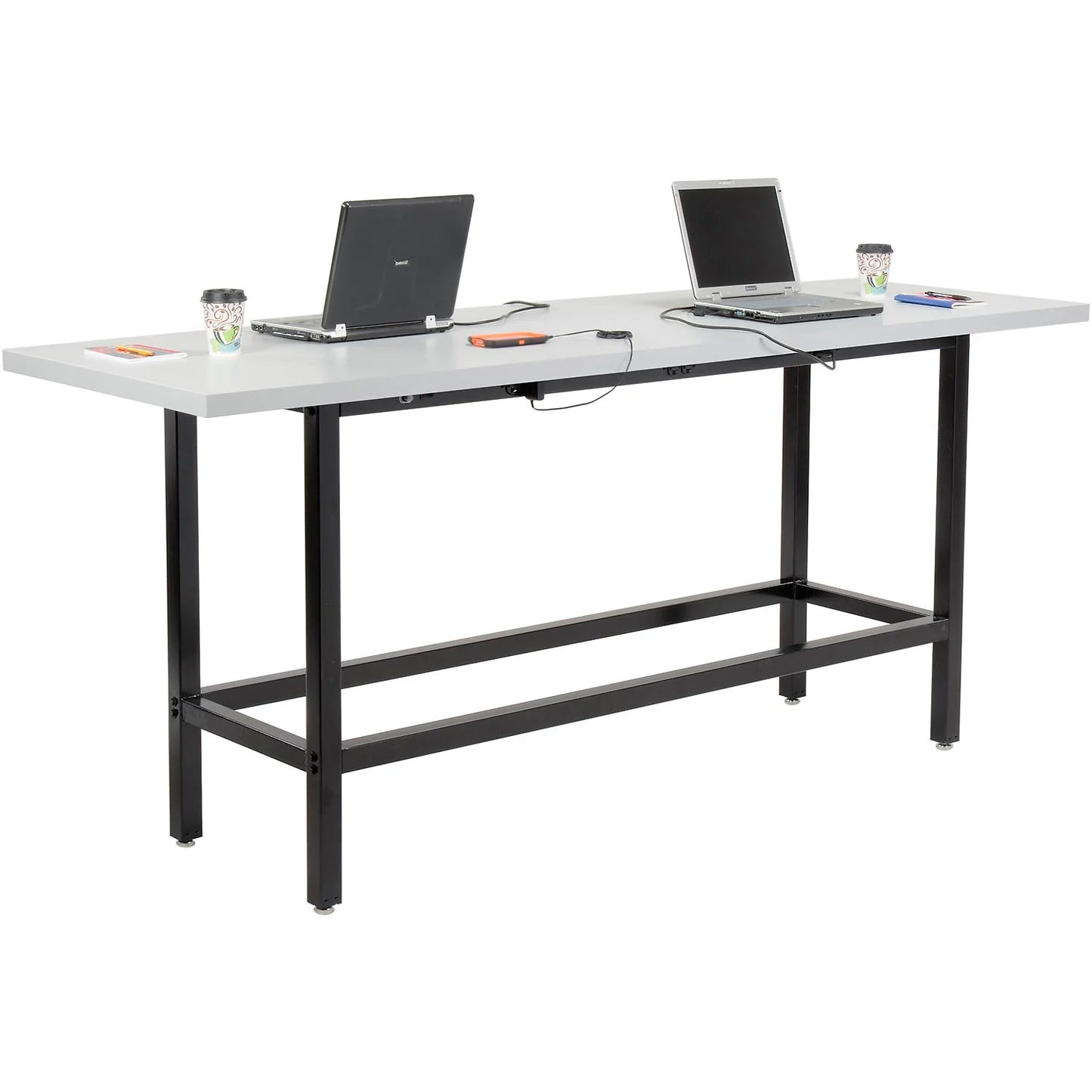 Interion Standing Height Table With Power, 96"L x 30"W, Gray (WB238329)