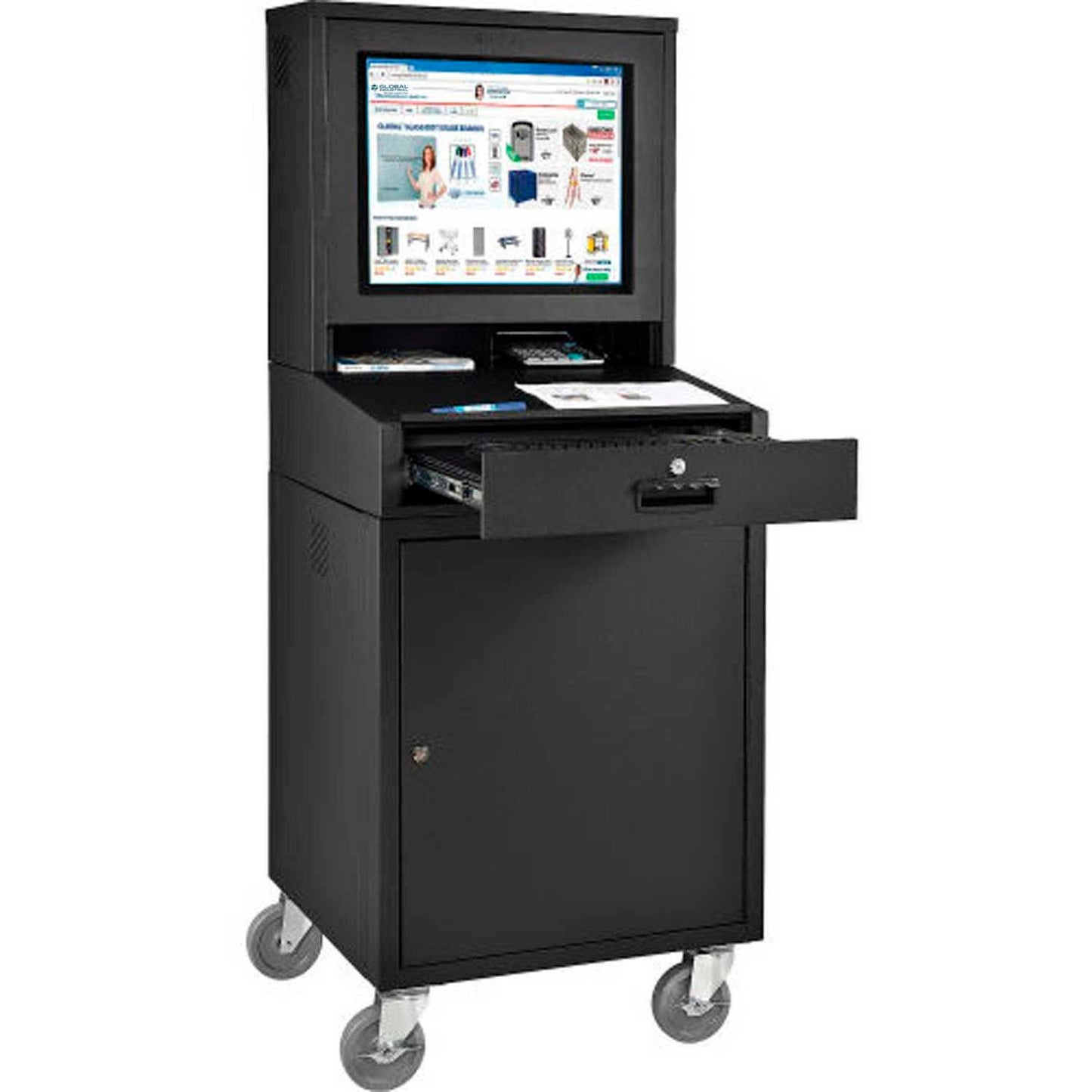 Global Industrial Mobile LCD Computer Cabinet, Black, Assembled (WB239115BKA)