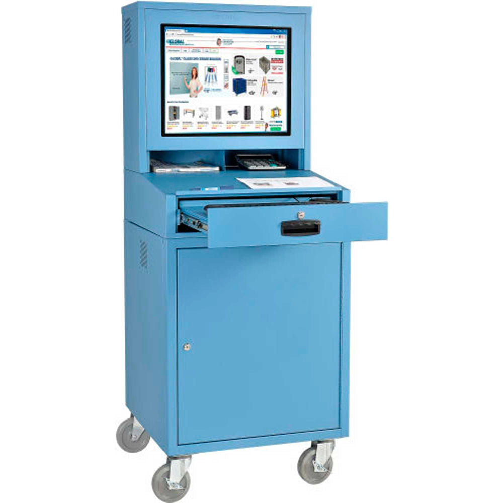 Global Industrial Mobile LCD Computer Cabinet, Blue, Assembled (WB239115BLA)