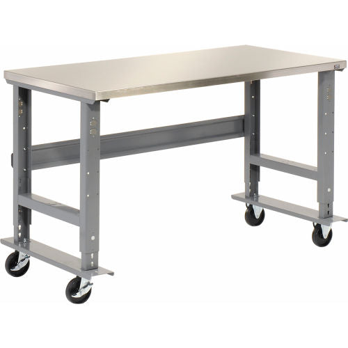 Global Industrial 72x30 Mobile Adjustable Height C-Channel Leg Workbench - Stainless Steel (WB239126A)