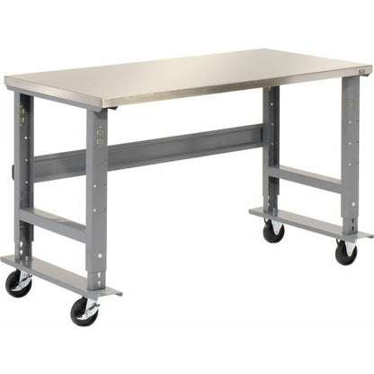 Global Industrial 72x30 Mobile Adjustable Height C-Channel Leg Workbench - Stainless Steel (WB239126A)