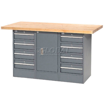 Global Industrial Workbench w/ Maple Square Edge Top, 8 Drawers & 1 Cabinet, 60"W x 30"D, Gray (WB239157)