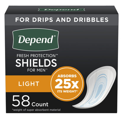 Depend® Shields for Men Bladder Control Pad 5 X 7-1/2 Inch Light Absorbency Sodium Polyacrylate Core One Size Fits Most (836349_CS)