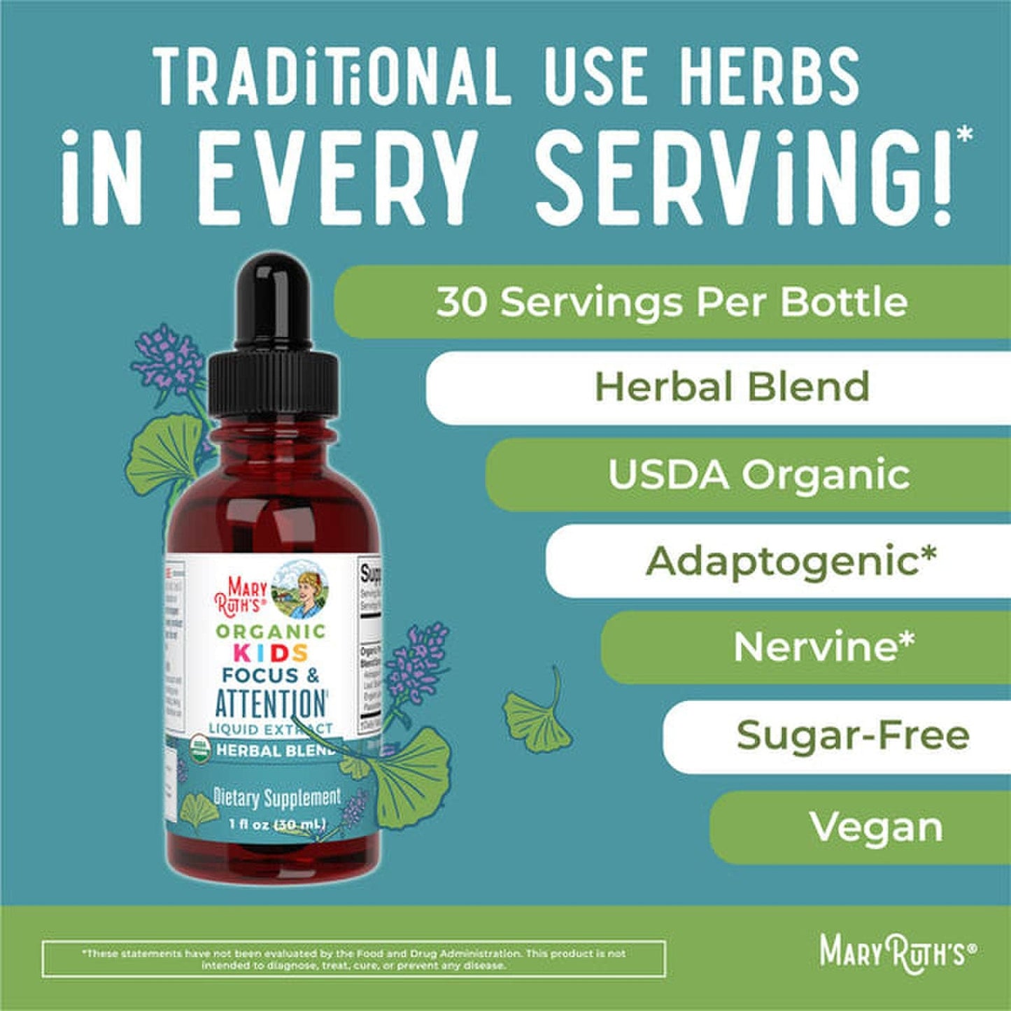Mary Ruth's® Organic Kids Focus & Attention Dietary Supplement Organic Proprietary Blend 1,180 mg Strength Drop 1 oz. (1271770_EA)